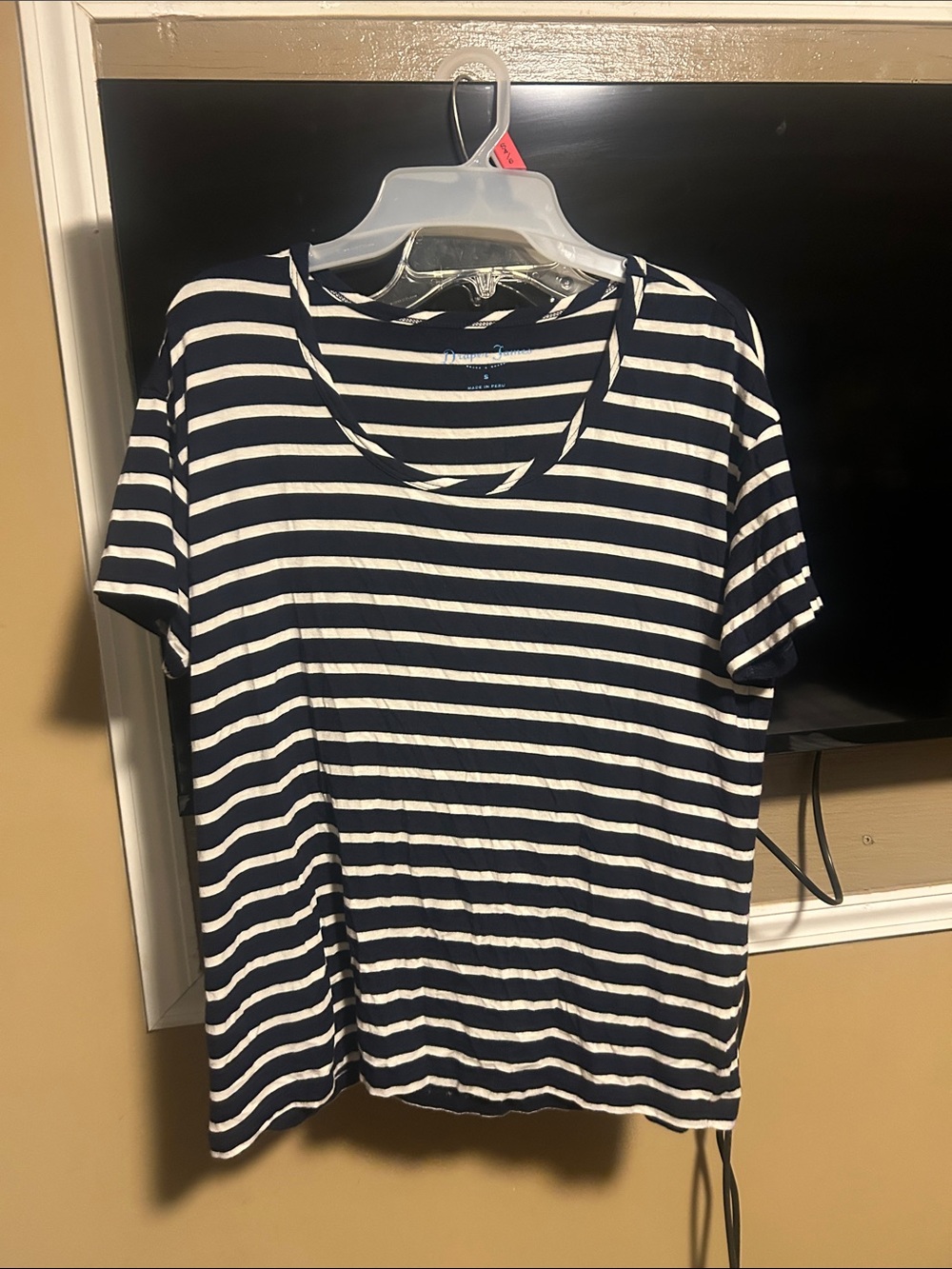 Draper James Navy & White Striped Scoop Neck Tee